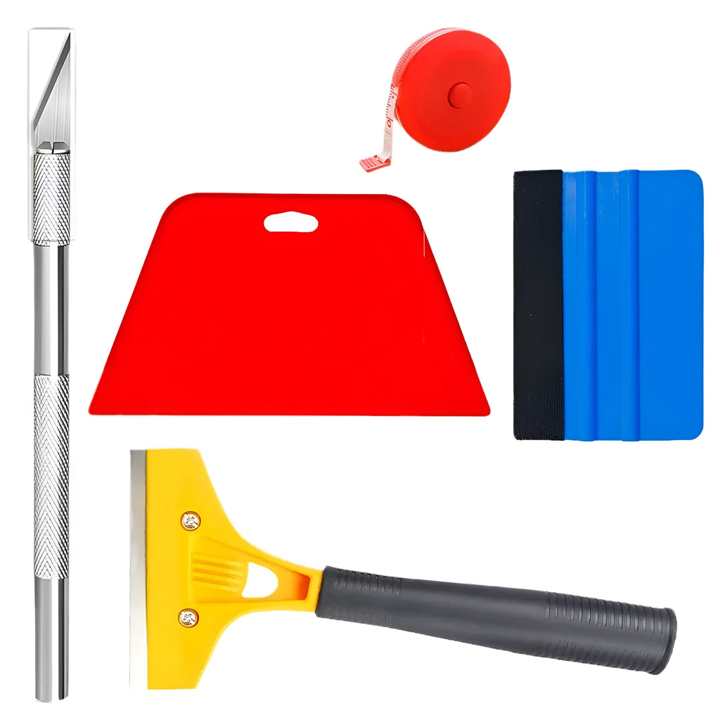 Plastic car film smoothing tool set with squeegees and scrapers for window tint application
