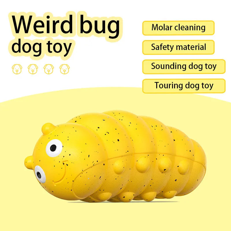Teething dog toy with weird barking bug design, self-high interactive pet toy in green and yellow