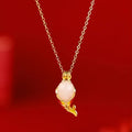 Lucky koi red electroplated copper necklace and matching hand strap bracelet set with carp charm.