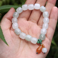 Natural white agate round beads bracelet with Chinese geometric lily pattern