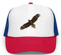 Red Sponge Hawk baseball cap with dome crown, embroidery and printing, polyester main fabric.