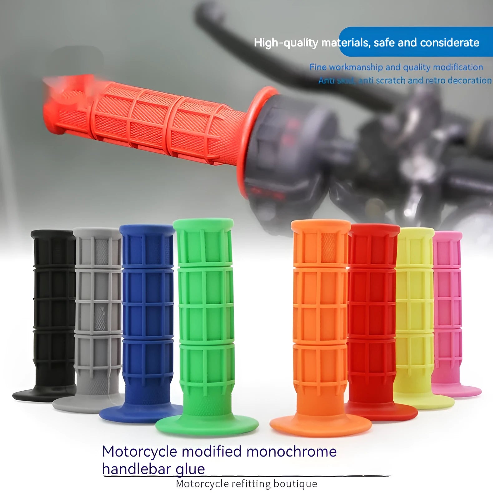 22mm motorcycle handlebar grips in black, orange, pink, red, yellow, gray, blue, and green colour options