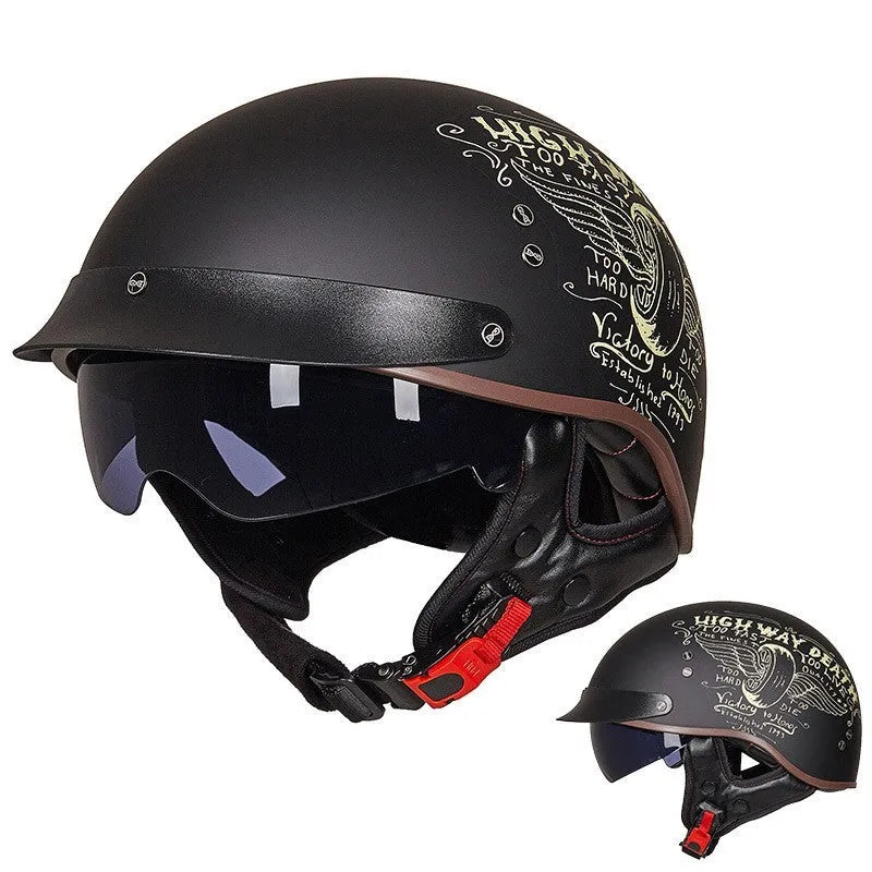 Retro motorcycle breathable helmet ABS shell adult M-XXL quick release buckle UV glasses