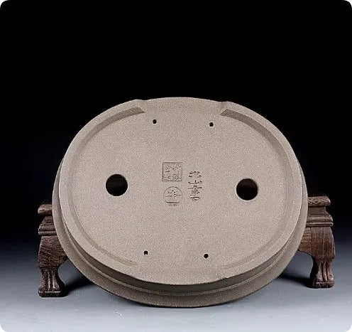Handmade antique oval purple sand clay bonsai pot for succulents, 25x21x6.3 cm.