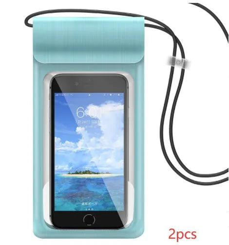 Mobile phone waterproof bag in black with TPU window and synthetic leather edges, 22cm by 10.6cm