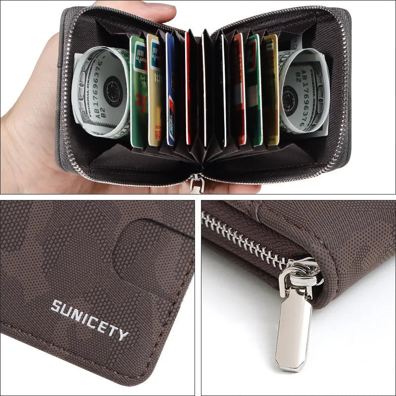 Camouflage large capacity zipper men's wallet in black PU leather with multiple compartments
