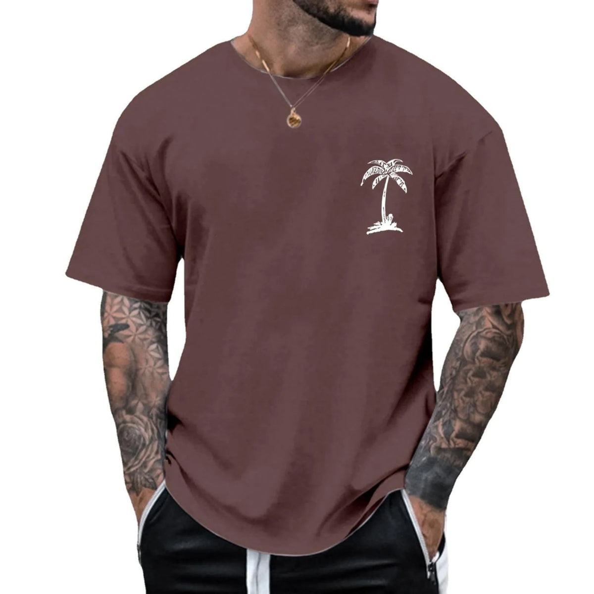 Men's round neck printed short sleeve T-shirt, loose pullover, polyester, sizes S to 6XL