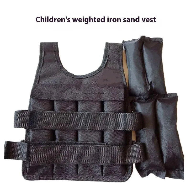 Children's adjustable sand weight training vest with removable weight compartments