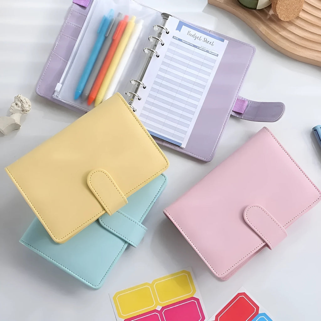 A5 size PU leather zippered notebook binder shell in various solid colours