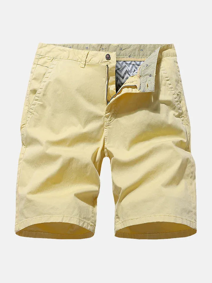 Men's blue denim shorts with elasticated waistband and straight loose leg.