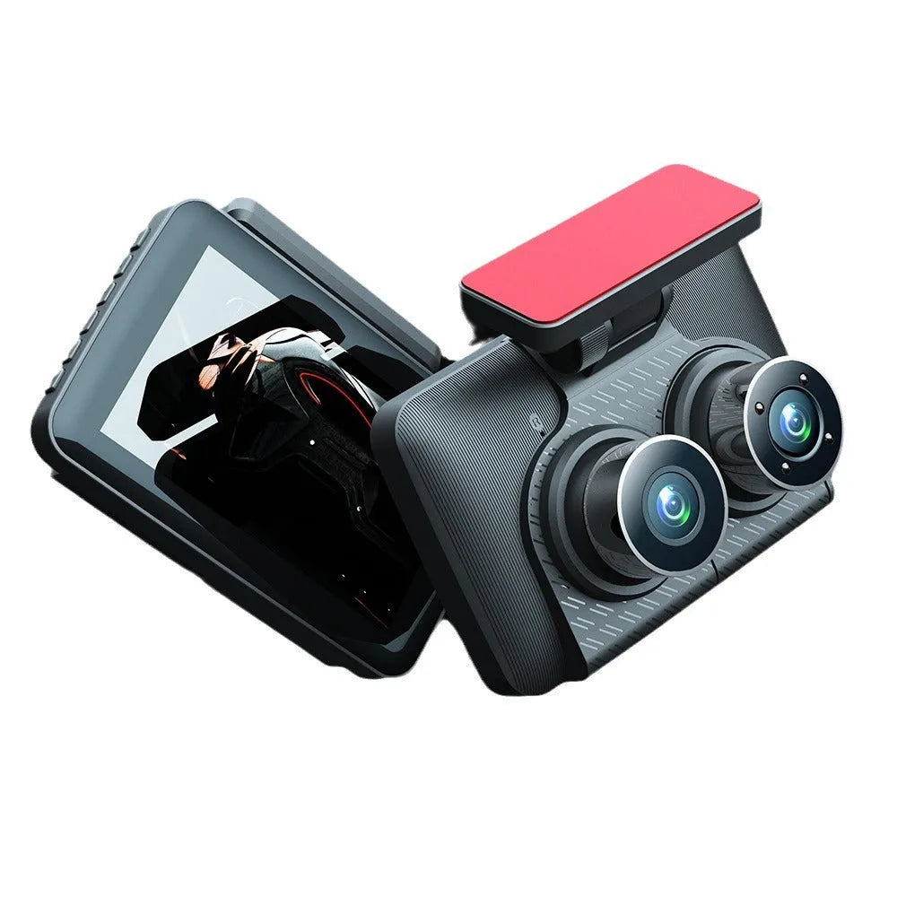 Black 4-inch touch screen dashcam with wide angle lens for car recording