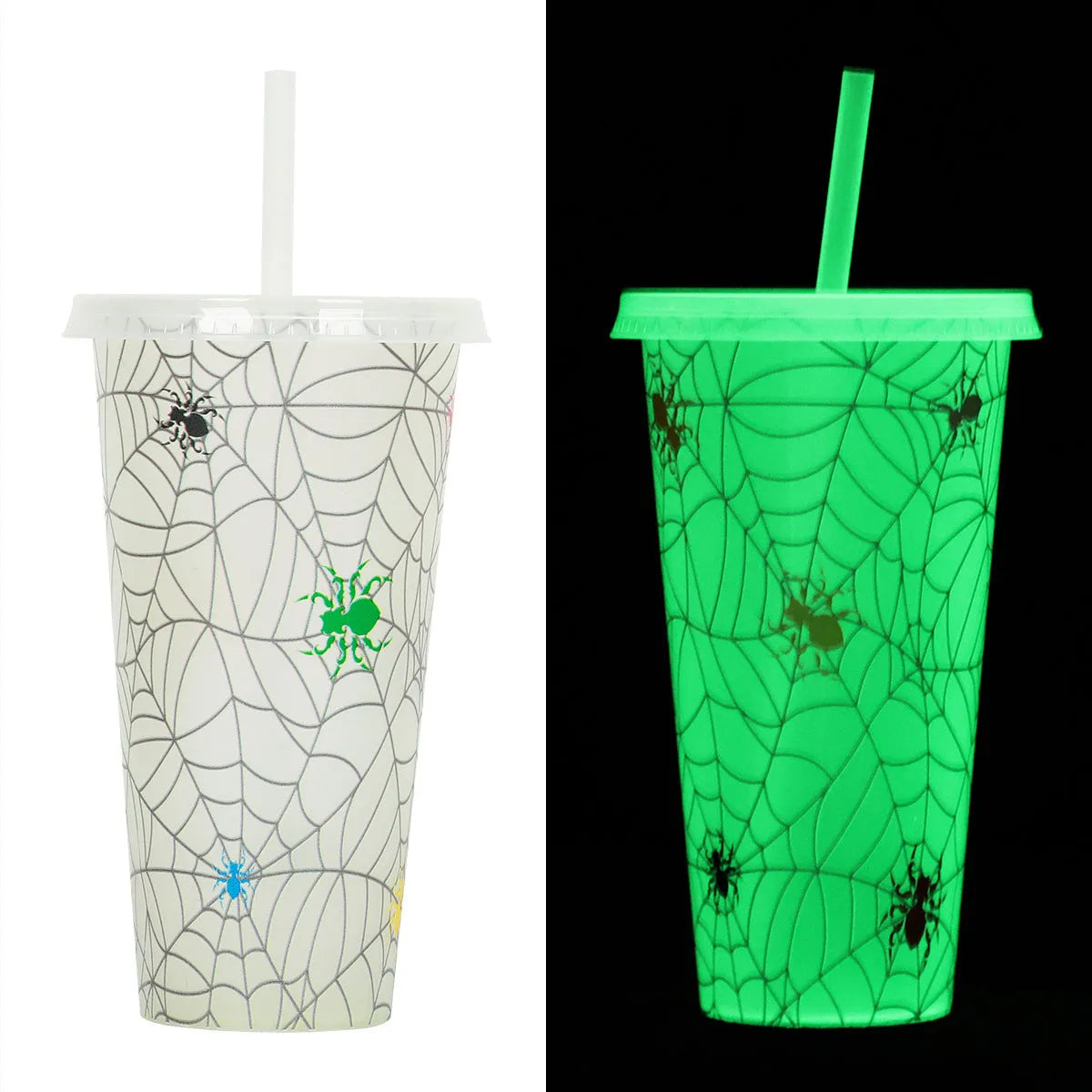 720ml plastic Halloween luminous straw cup with colourful design