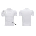 Men's cotton short sleeve t-shirt with metal belt detail in slim fit black or white options