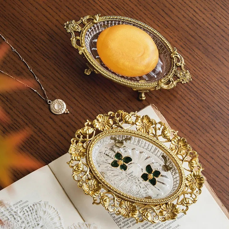 Aluminium crystal decorative jewellery storage dish with carved French Versailles design in modern simplicity style