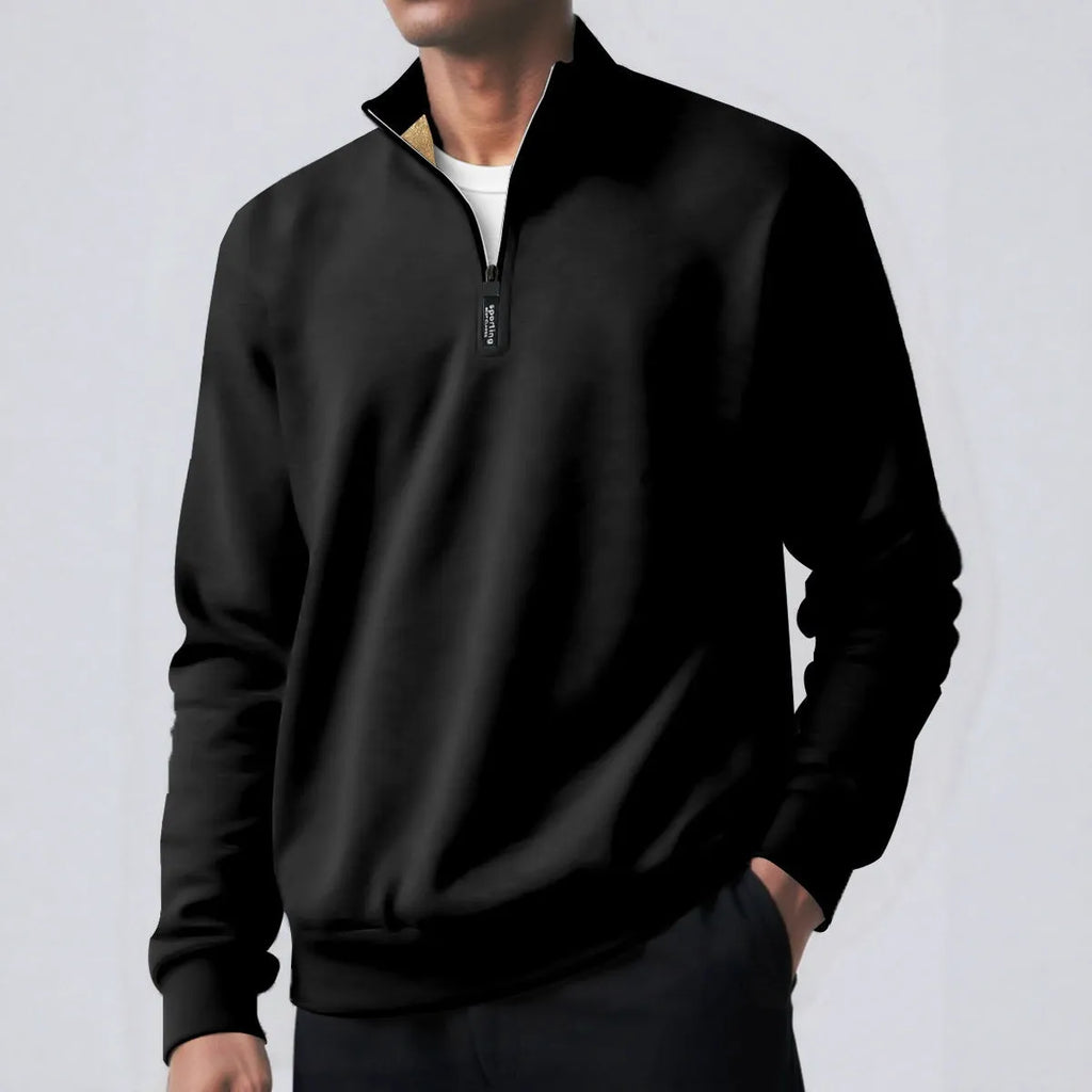 Men's brushed hoody placket zipper solid colour turtleneck coat in black