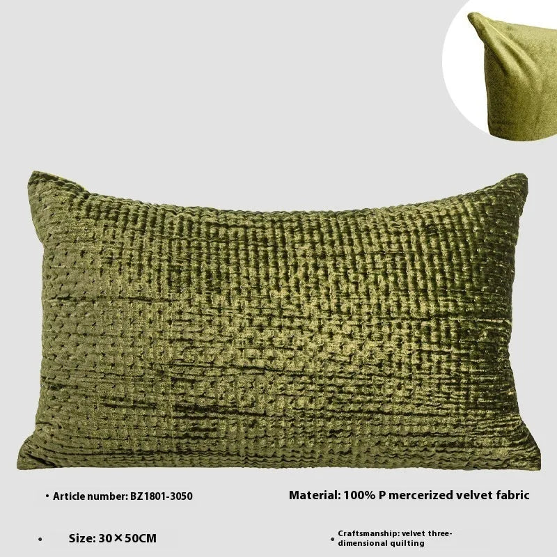 Antique style quilted cushion pillow in green, red, mocha, or orange, shown in square and waist sizes.