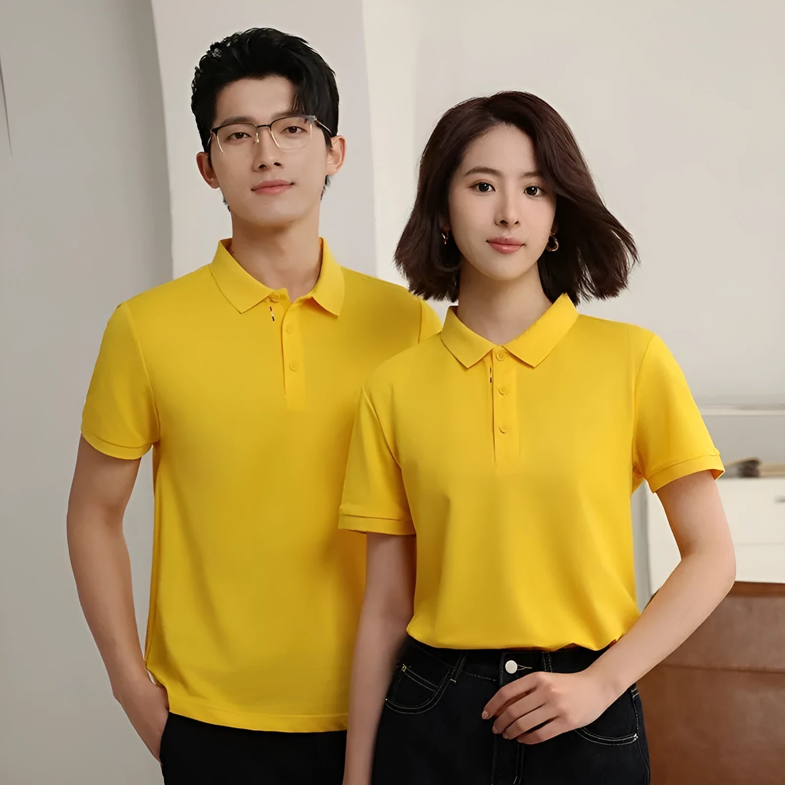 Solid colour ice silk catering polo shirt for hospitality staff, shown in multiple colour options.
