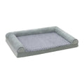 Grey cloth indoor dog kennel with padded walls and a foam cushion, shown in large size.