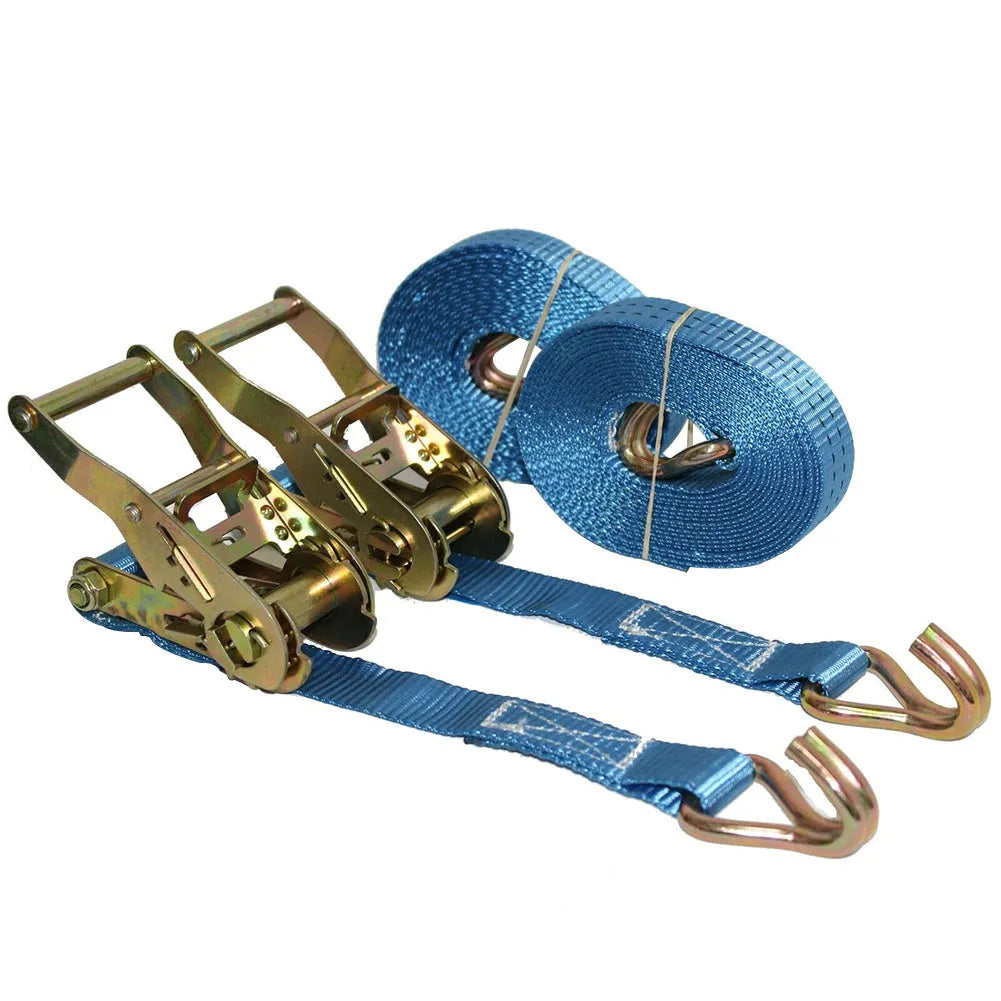 Ratchet tensioner furniture fastening strap with double hook system for cargo binding