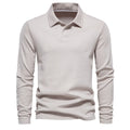 Men's cotton blend long-sleeved polo shirt in solid colour regular fit autumn top