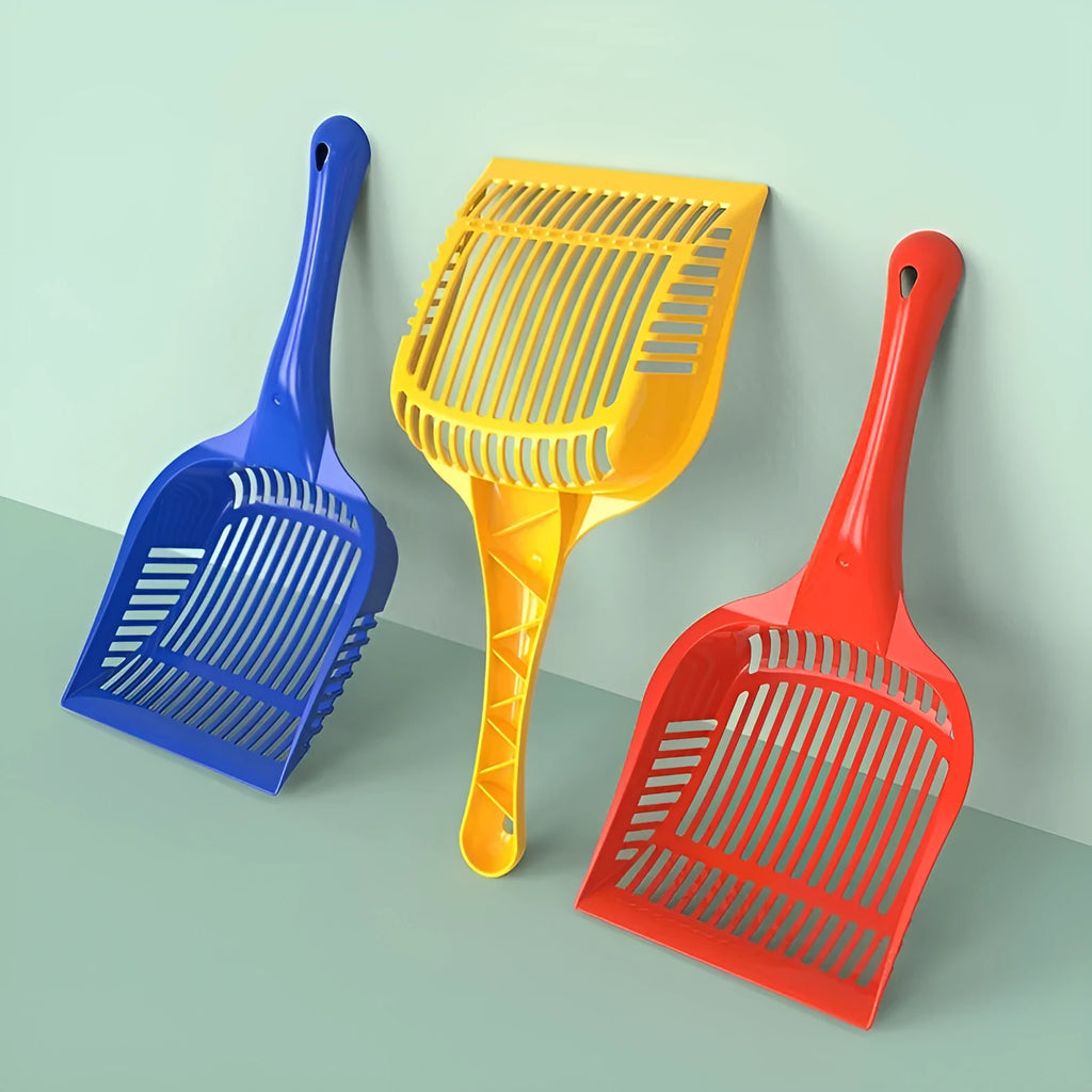 PP plastic cat litter scoop in red, yellow or blue colour, showing small and medium size options