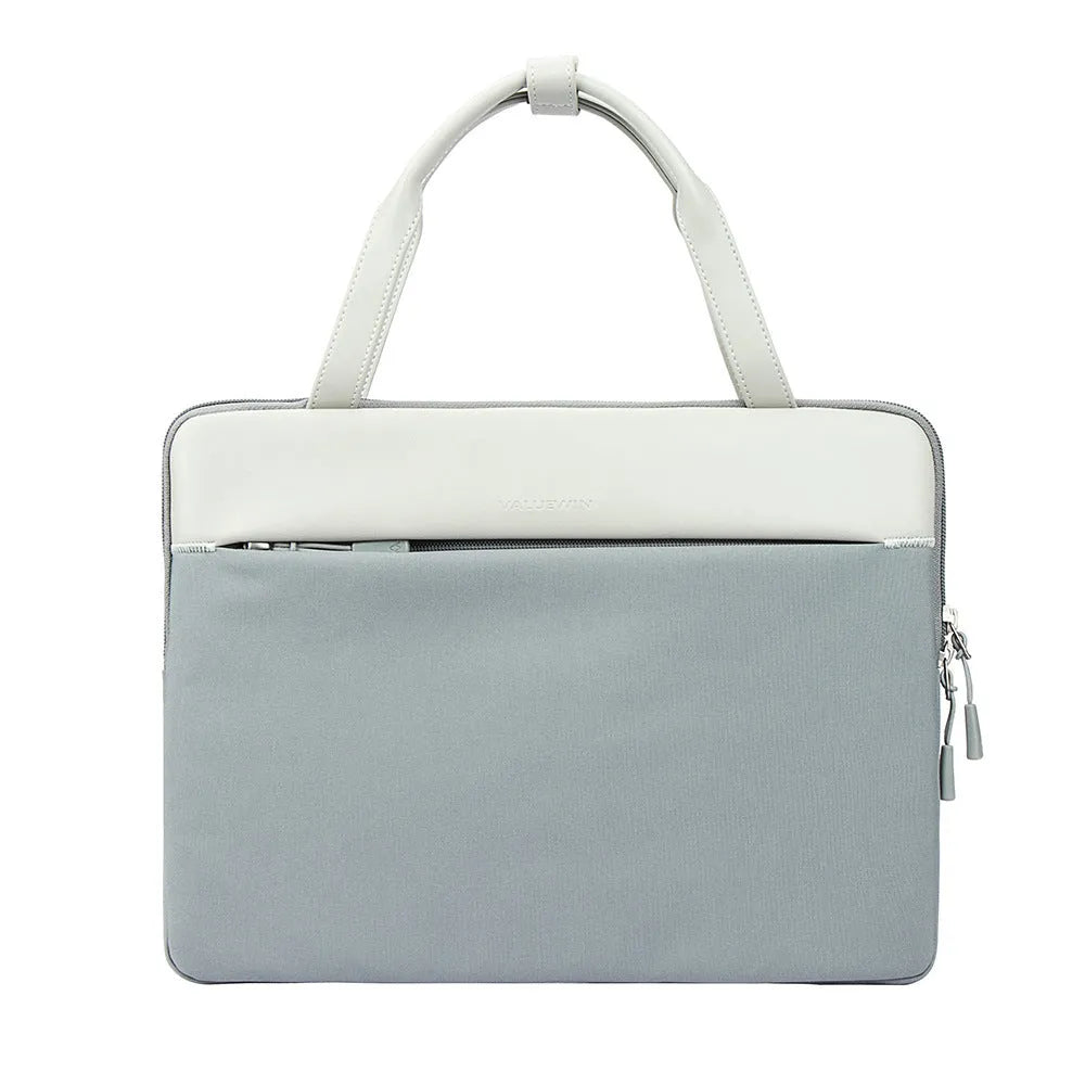 Waterproof polyester laptop sleeve 14.2 inch in light gray with soft handle and zipper pocket