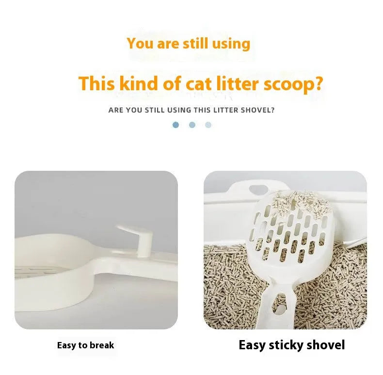 Black metal cat litter scoop with narrow tines for cleaning litter trays.
