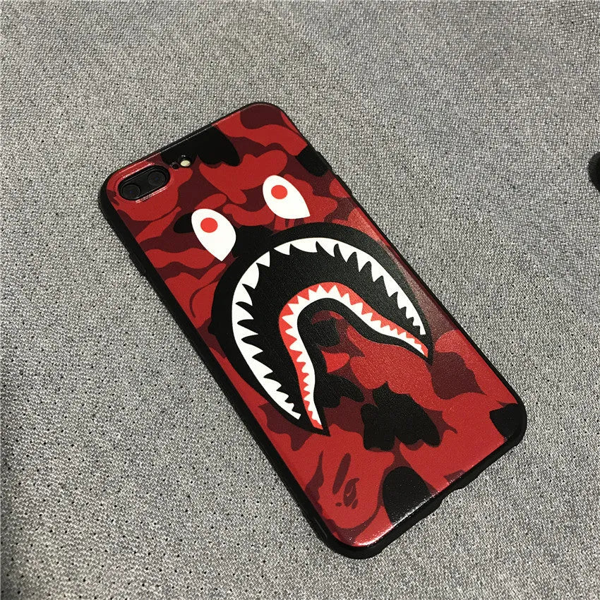 Frosted silicone phone case with all-edge coverage in shark mouth red colour for iPhone