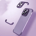 Dark purple TPU mobile phone case for Apple iPhone with corner pads and integrated glass lens film.