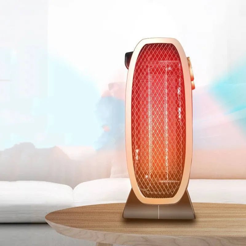 Small white and black gold electric heater fan with mechanical controls for spaces up to 20 square metres