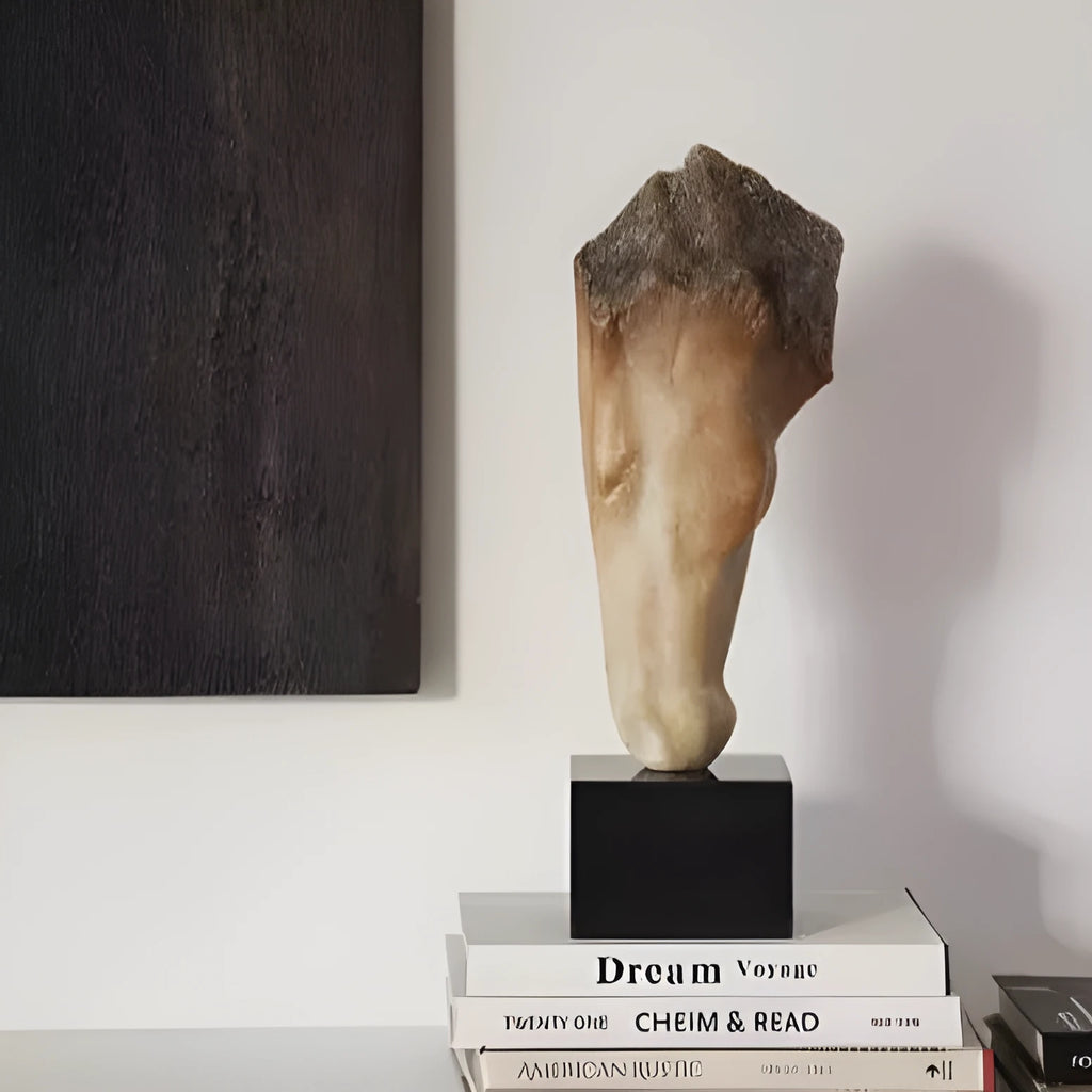 French retro style abstract horse head desktop sculpture with carved texture.