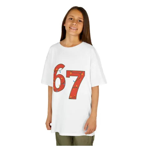 Children's pure cotton white T-shirt with printed logo, short sleeves, and drop shoulder for school uniform