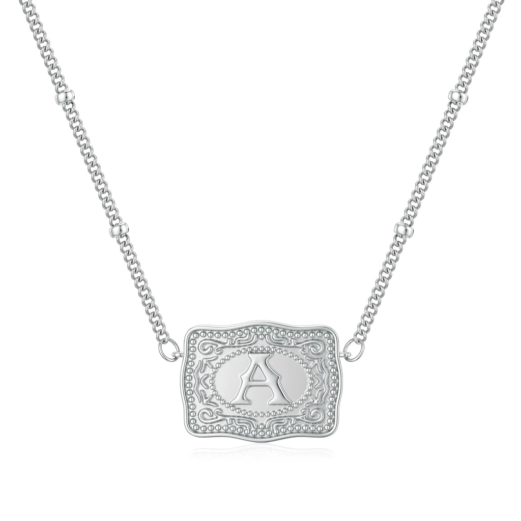 Copper electroplated gold tone necklace with a capital letter 'A' charm pendant on a chain.