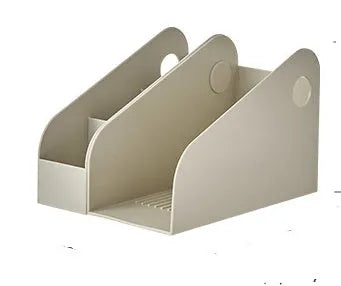Desktop storage box with two grid layers in milk coffee colour measuring 14.5x17x22cm