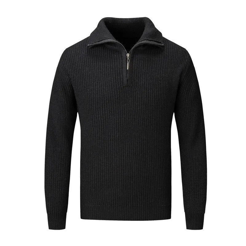 Men's slim fit solid colour pullover sweater in a polyester blend fabric for autumn and winter.