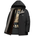 Men's fleece-lined cotton-padded coat in black and navy blue with gold trim, cardigan style, regular fit