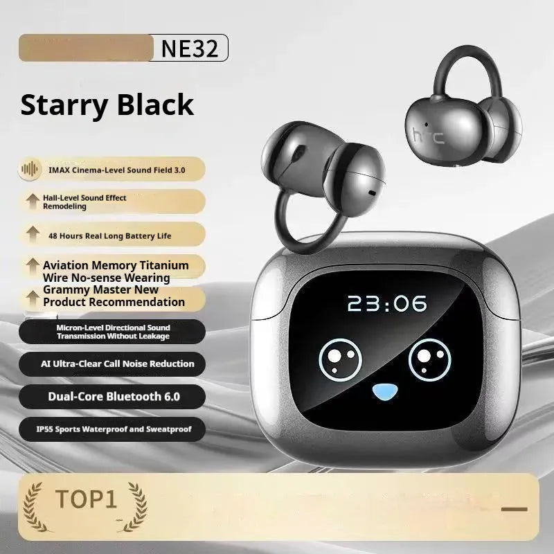 HTC Burmester NE32 open non in-ear Bluetooth headset with ear hook and Type-C charging case