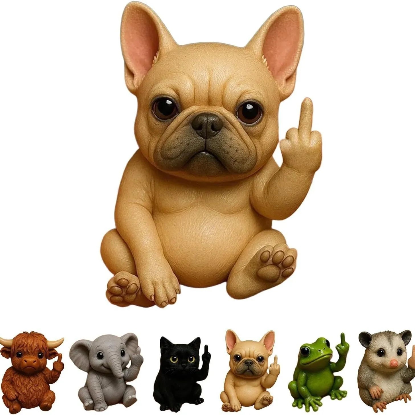 Resin animal middle finger doll ornament showing detailed animal character design with extended hand gesture