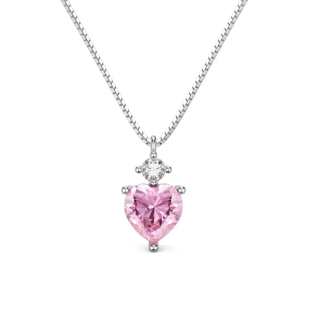 Women's 925 silver heart necklace with round diamond embellishment and electroplated finish