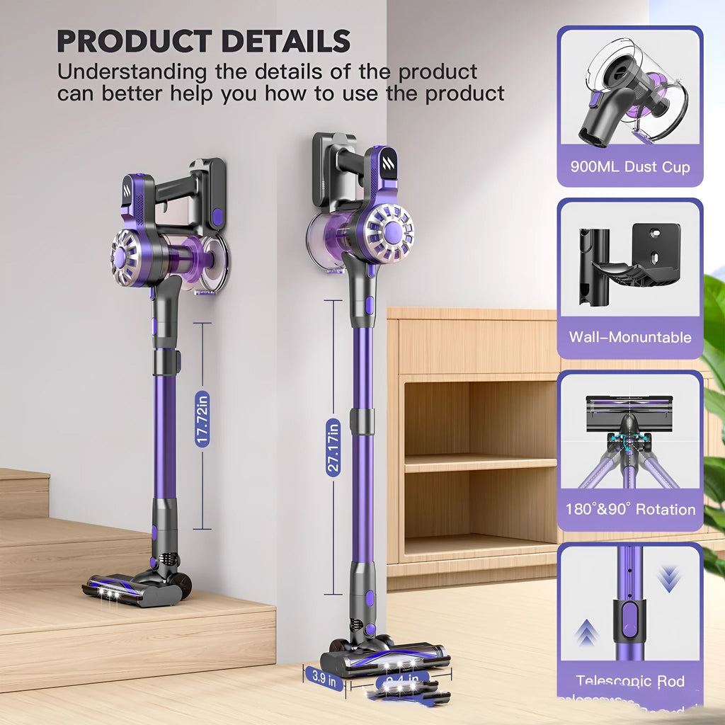 Purple household small portable telescopic vacuum cleaner with brushless motor