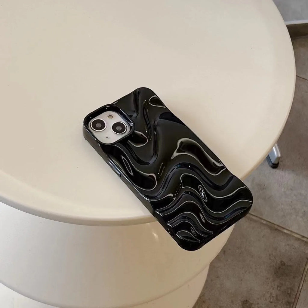 3D pleated water ripple TPU phone case for iPhone 11 to 15 Pro Max in frosted and glossy finishes