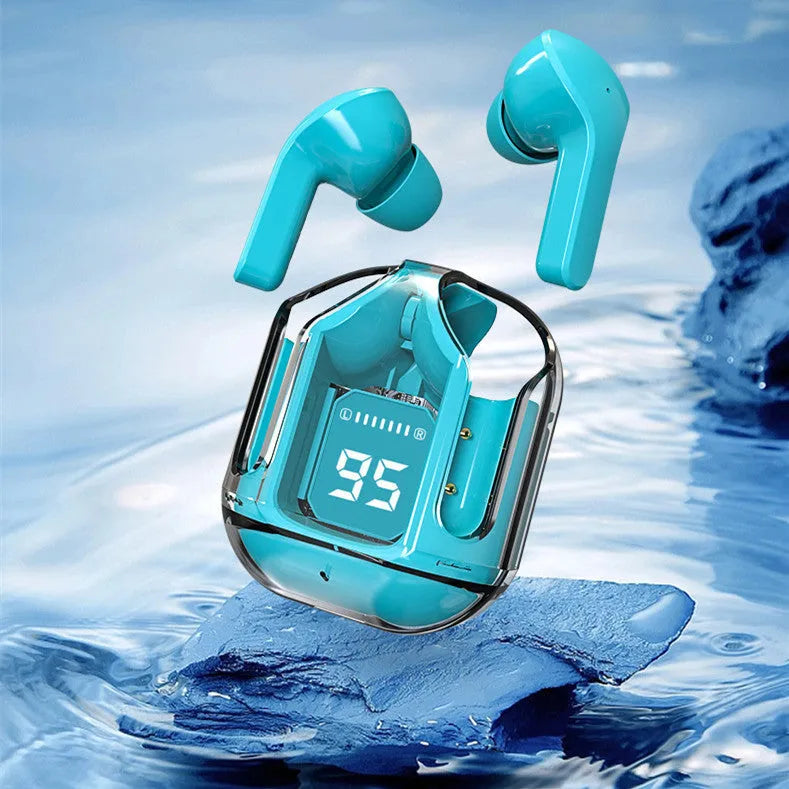QX10 Bluetooth earphone with digital display, PC ABS material, in-ear design, black colour