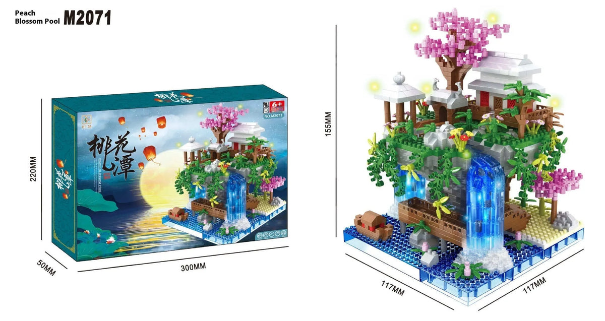 M2071 Peach Blossom Pond decorative lamp building block set with built-in lighting and acrylic dust cover