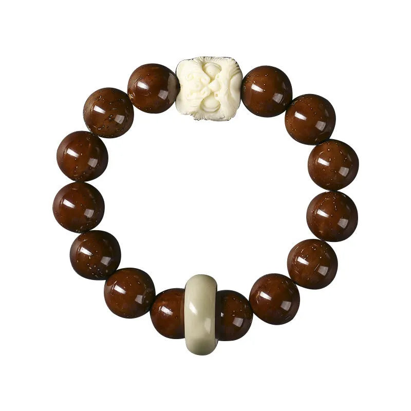 Ivory nut lion round beads hand-woven bracelet national style retro design