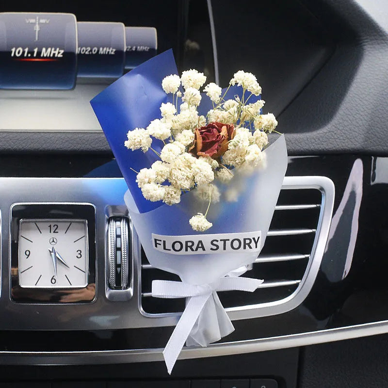 Mini dried flower bouquet for car air vent decoration in a selection of colours and styles