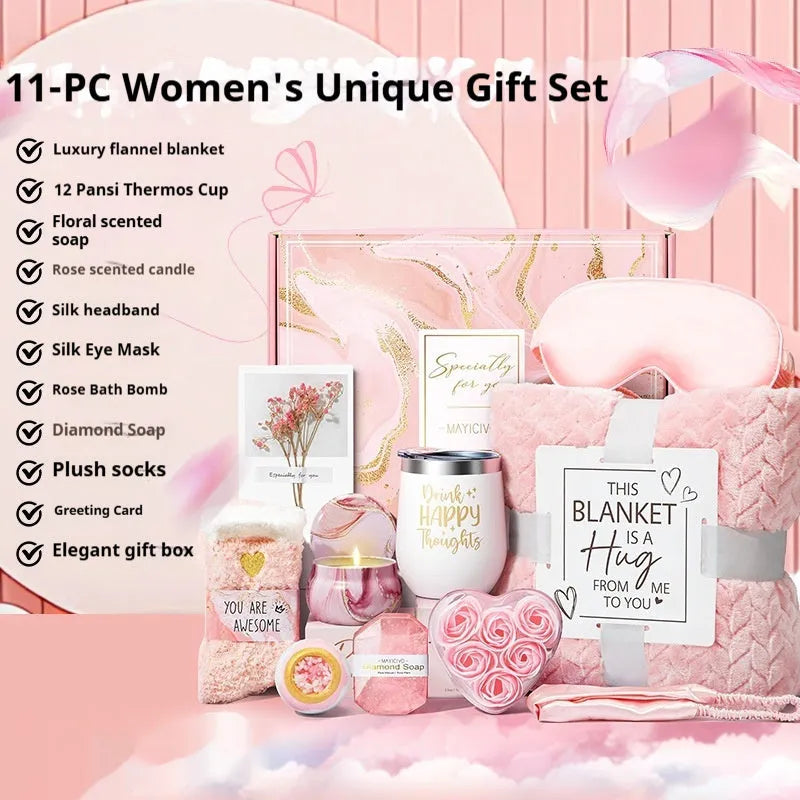 Aromatherapy gift set with candle, soap and bath products in modern plastic packaging