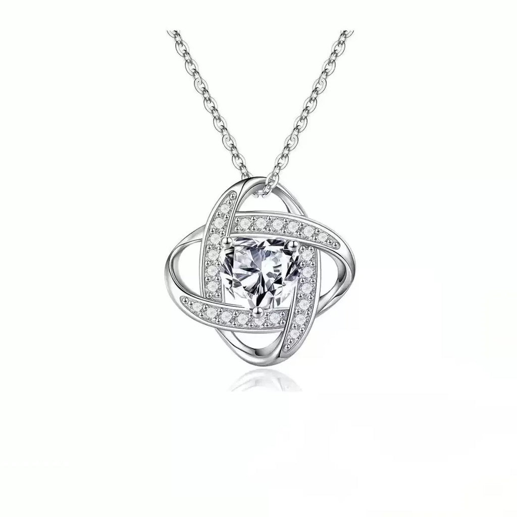 Close-up of a ladies' copper heart-shaped necklace with an electroplated finish in a platinum colour variant.