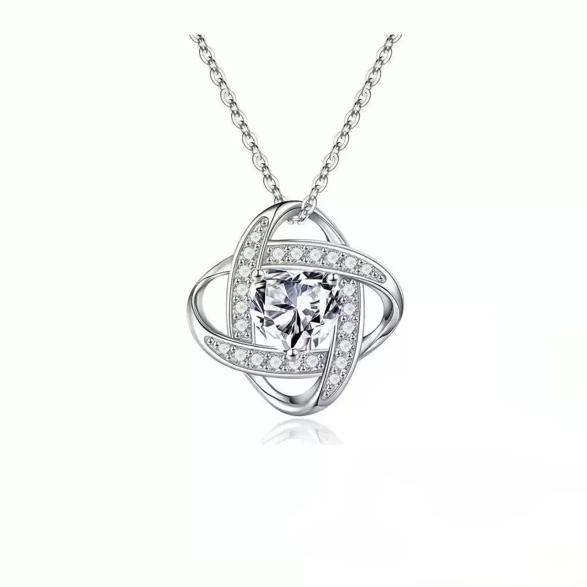 Close-up of a ladies' copper heart-shaped necklace with an electroplated finish in a platinum colour variant.