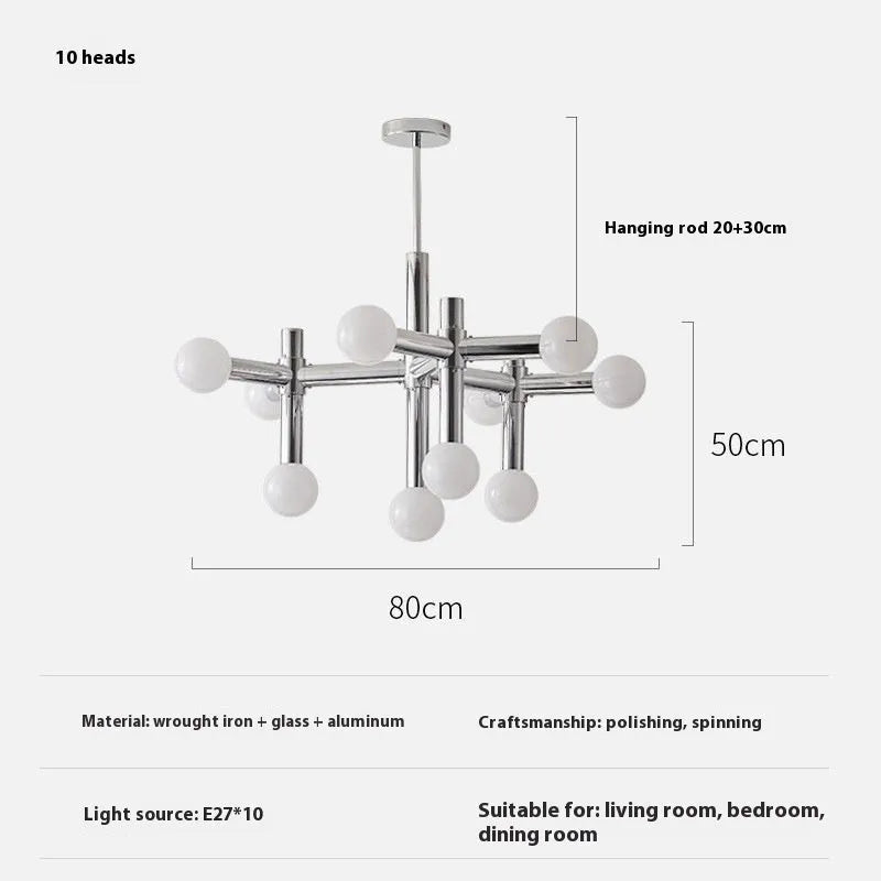 Creative bean Nordic chandelier wrought iron glass aluminium chrome 10 heads low voltage