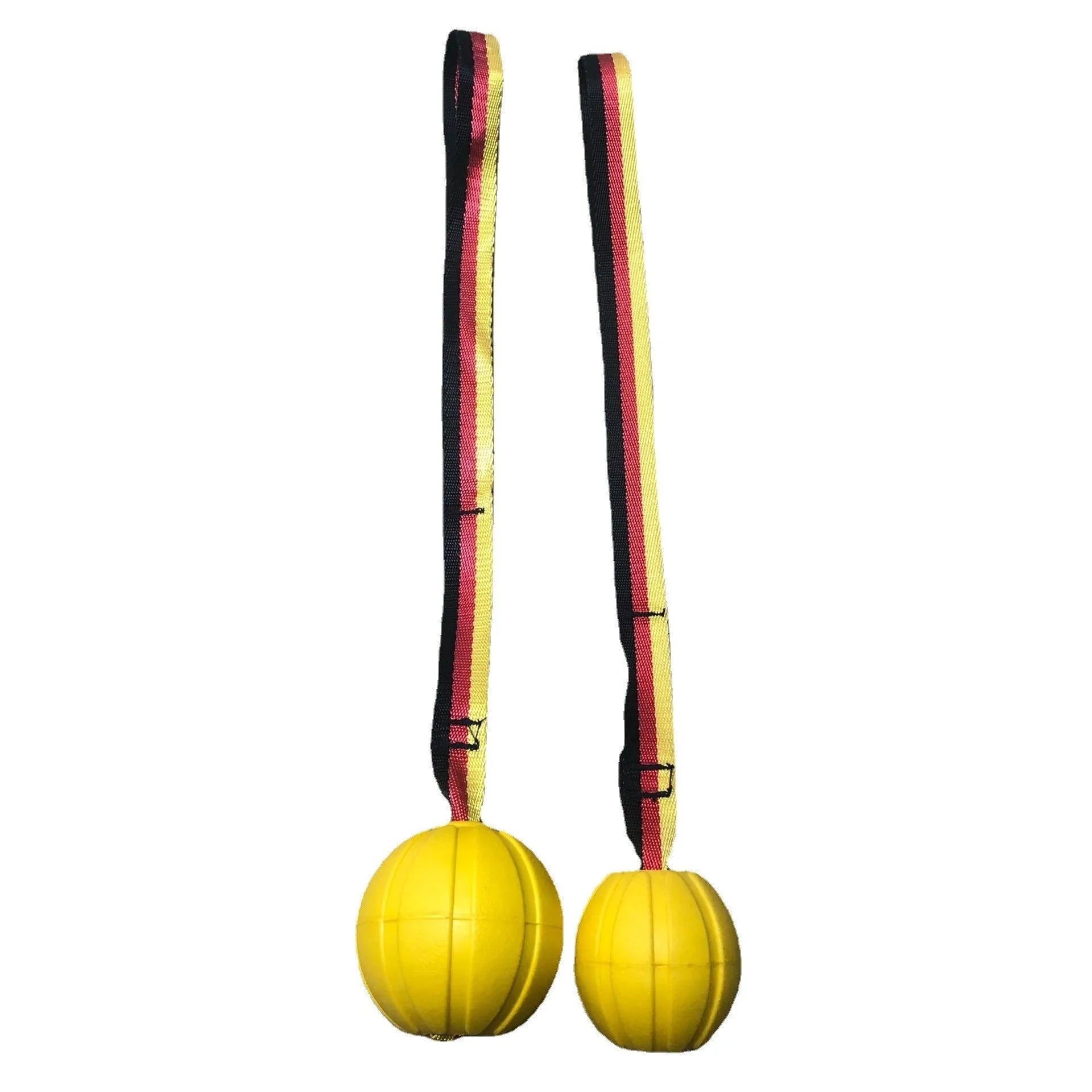 Floating camouflage and yellow EVA foam pet training balls with strings in three different sizes